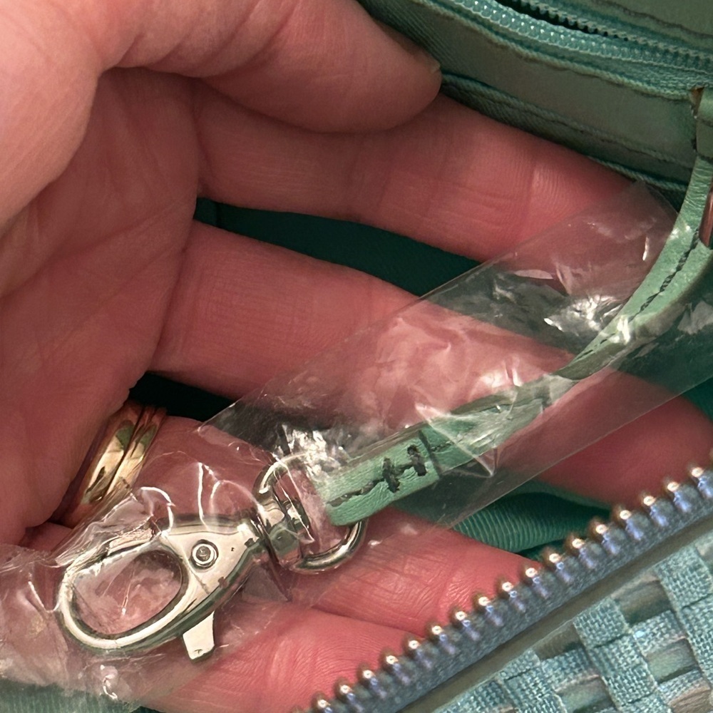 Fossil Sydney Woven Crossbody Bag Purse Green Teal Turquoise Leather ZB5715 - Picture 8 of 12